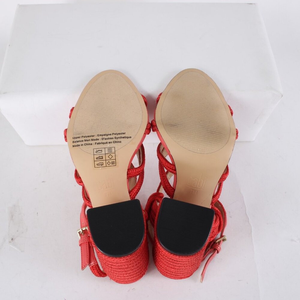 Cabi Heels Tip Toe Sz 7 M Hibiscus Red Knotted Rope Detail Polyester 4" Heels - Picture 12 of 15